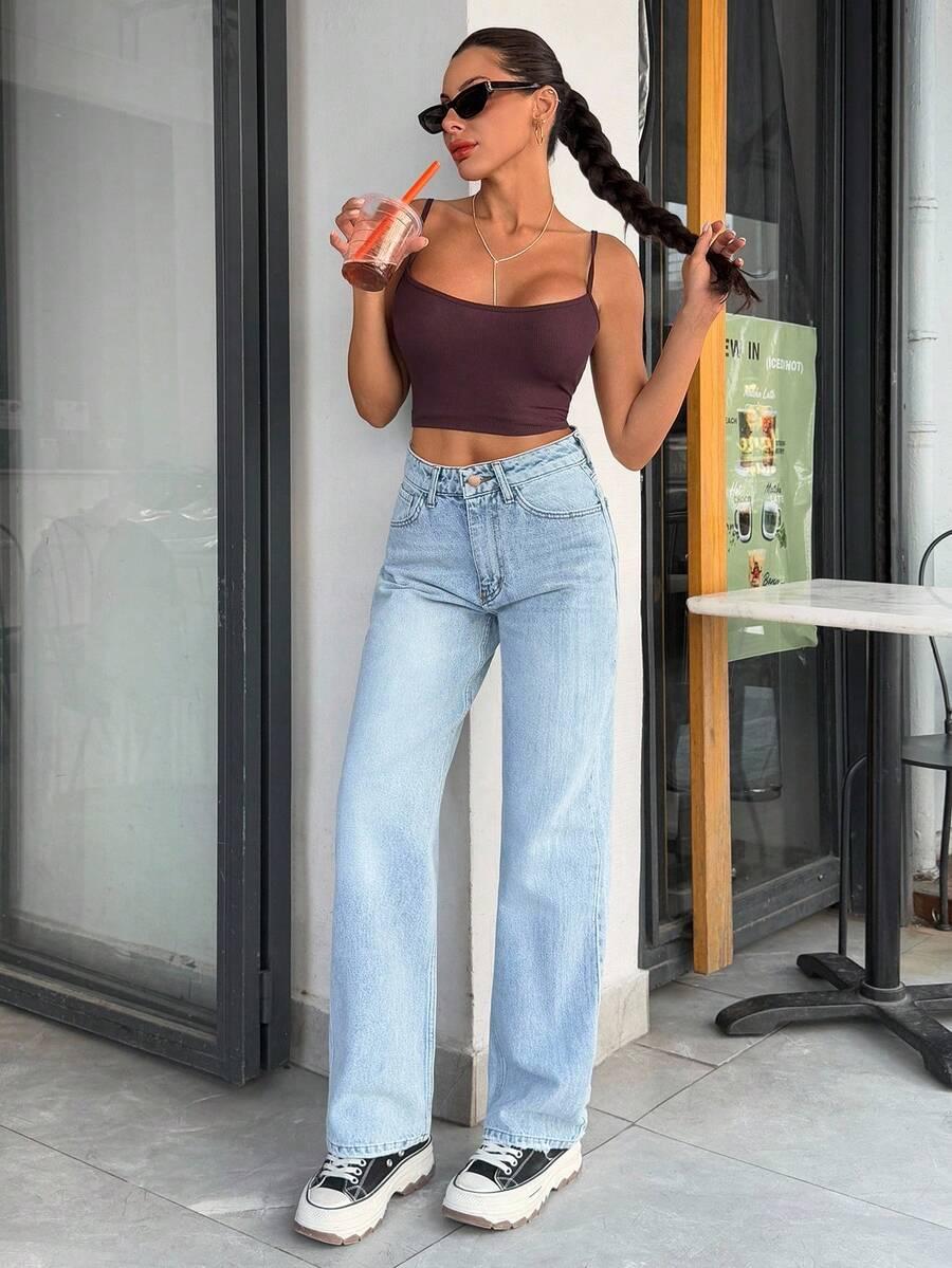 NIEBIESKIE SPODNIE JEANS PROSTA NOGAWKA