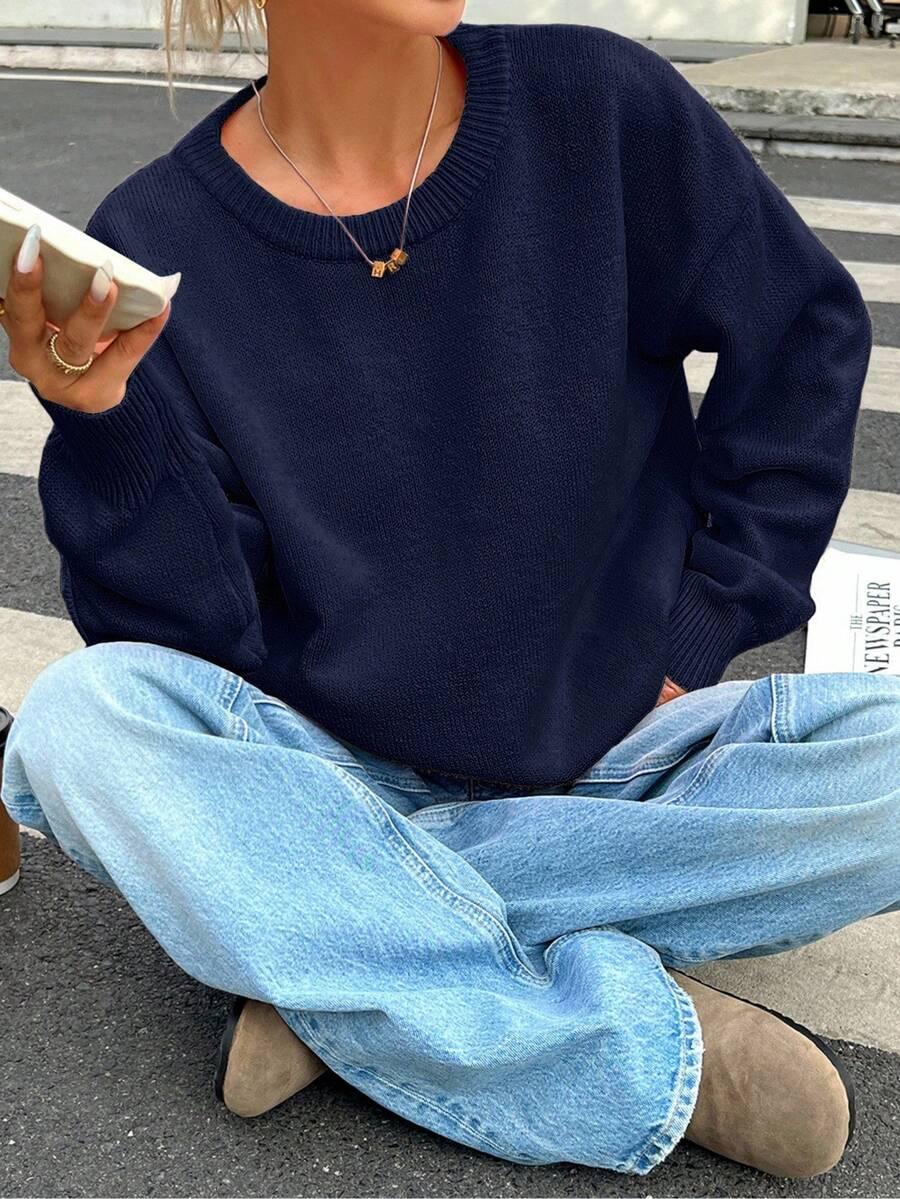 GRANATOWY SWETER OVERSIZE