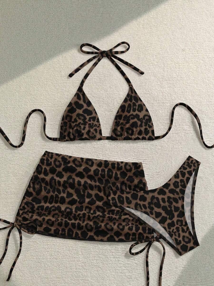 DWUCZĘŚCIOWY STRÓJ KĄPIELOWY NARZUTKA NA BIODRA ANIMAL PRINT
