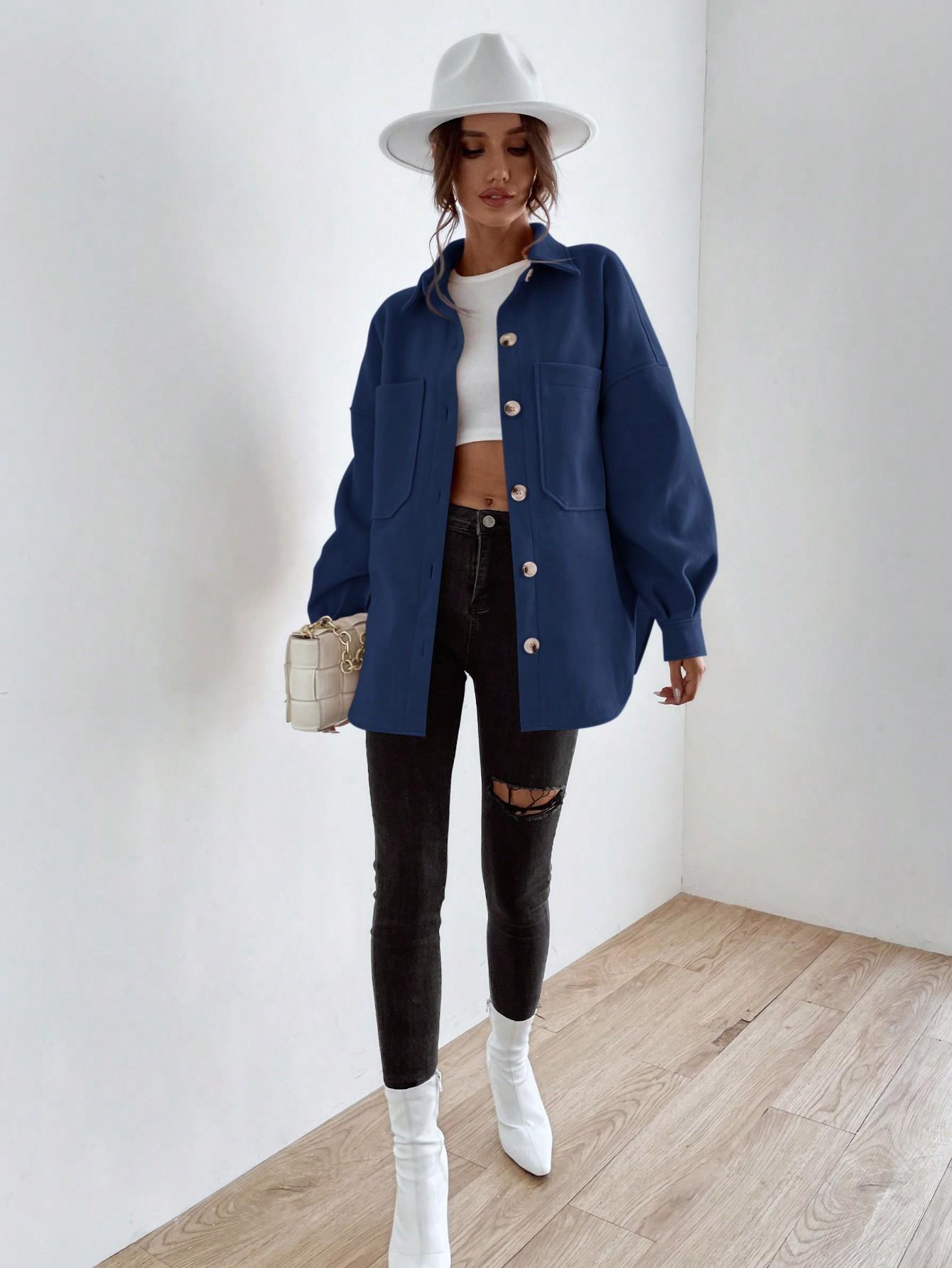 kurtka koszulowa szaket navy oversize 