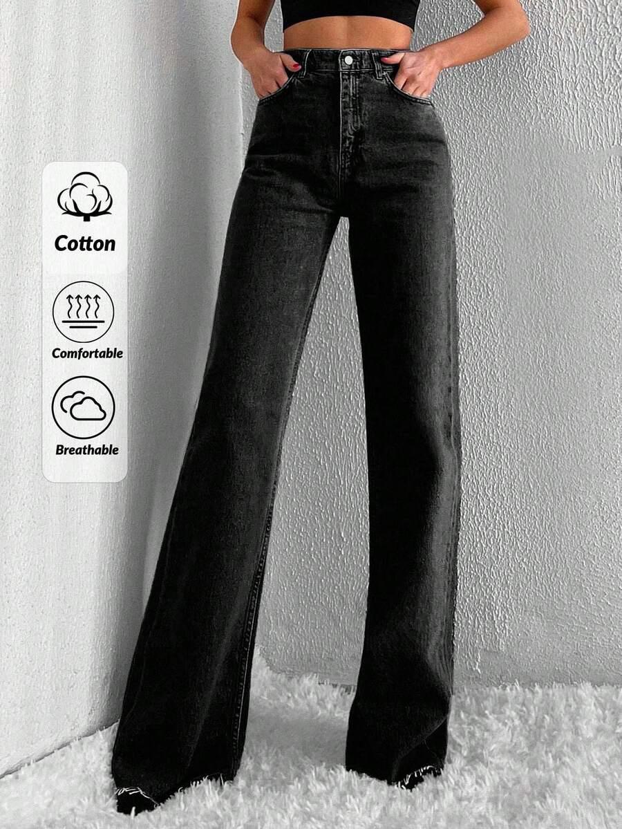 CZARNE SPODNIE JEANS PROSTA NOGWAKA