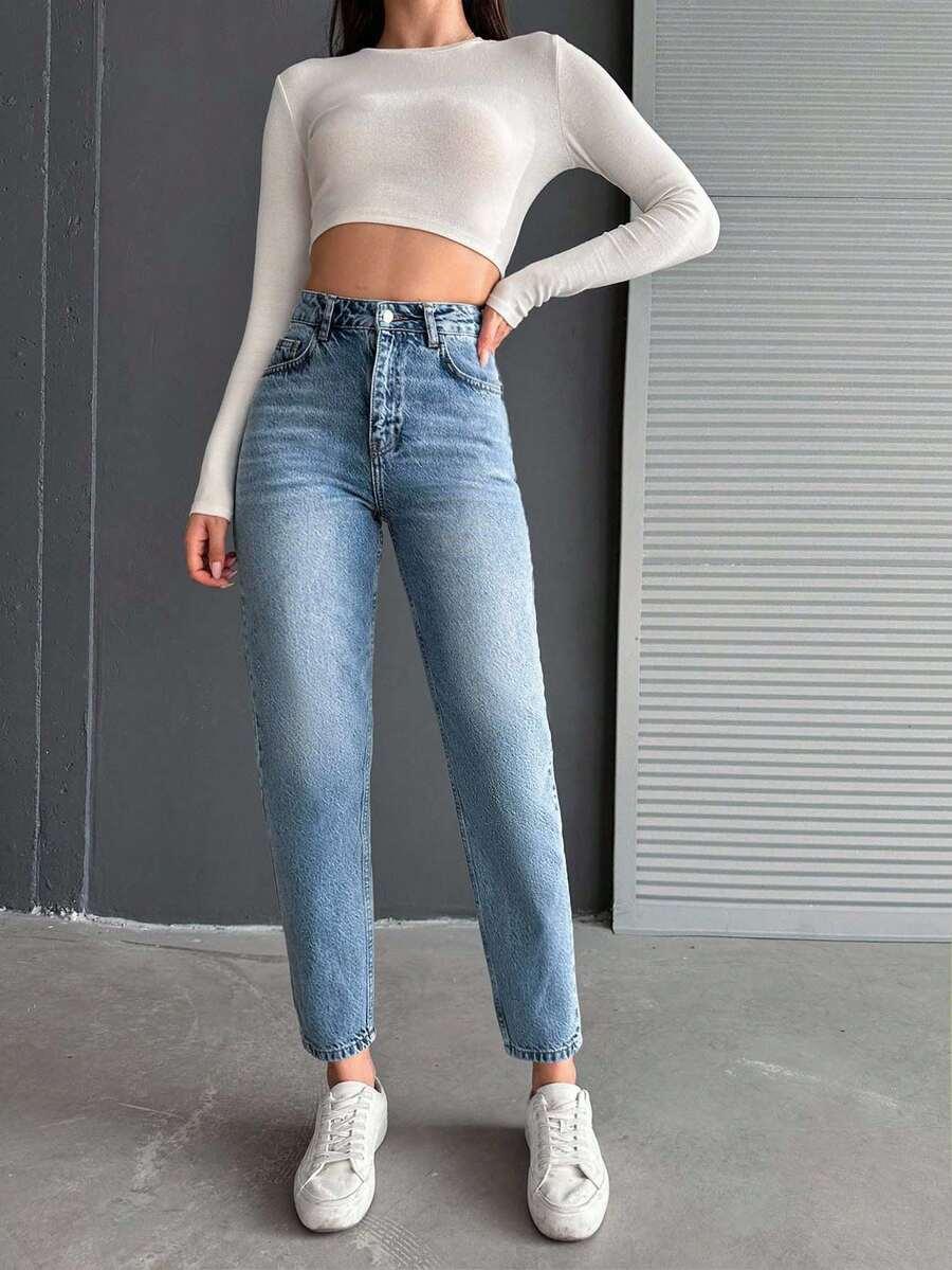 NIEBIESKIE SPODNIE MOM JEANS