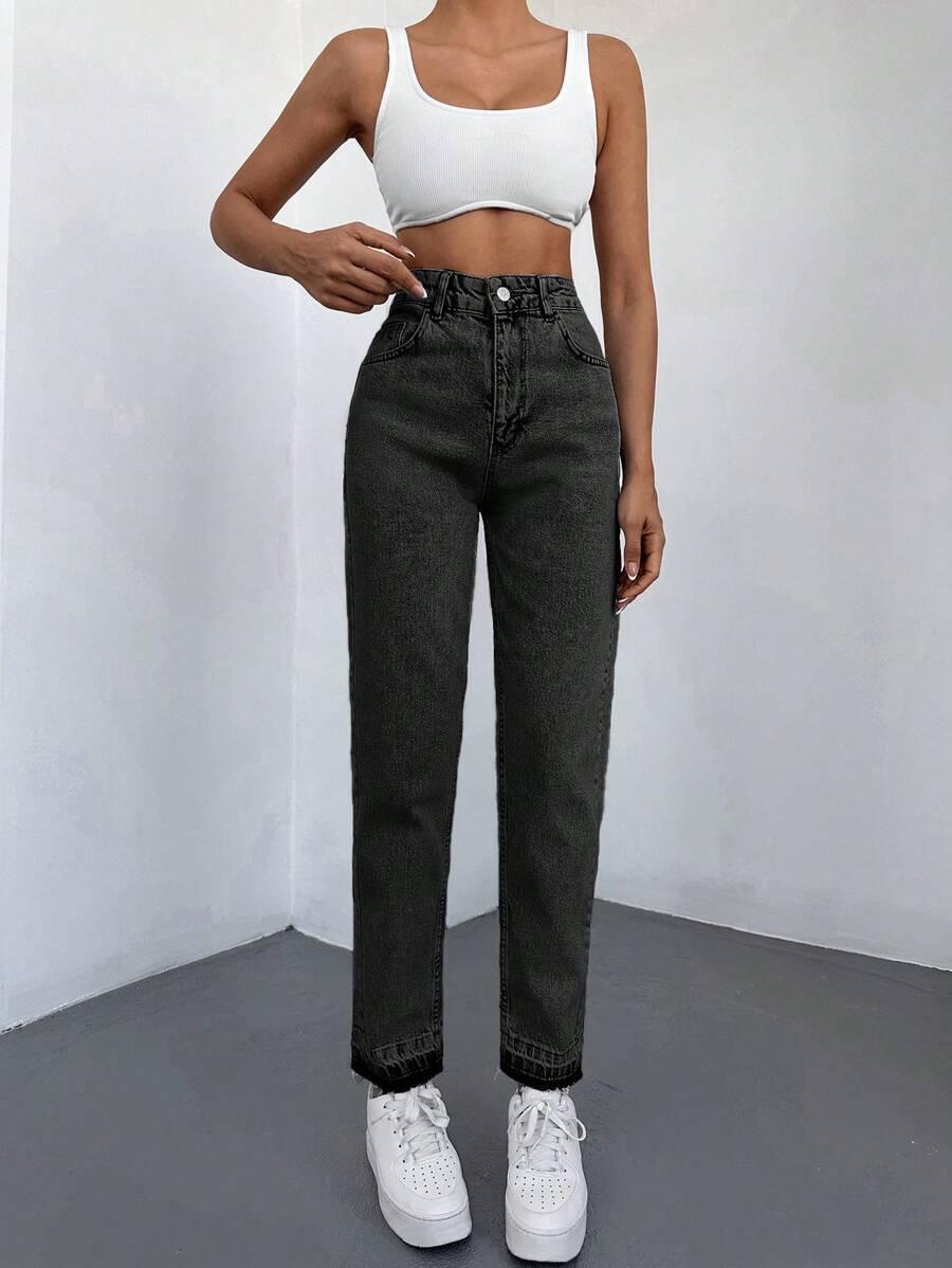 SZARE SPODNIE JEANS WYSOKI STAN