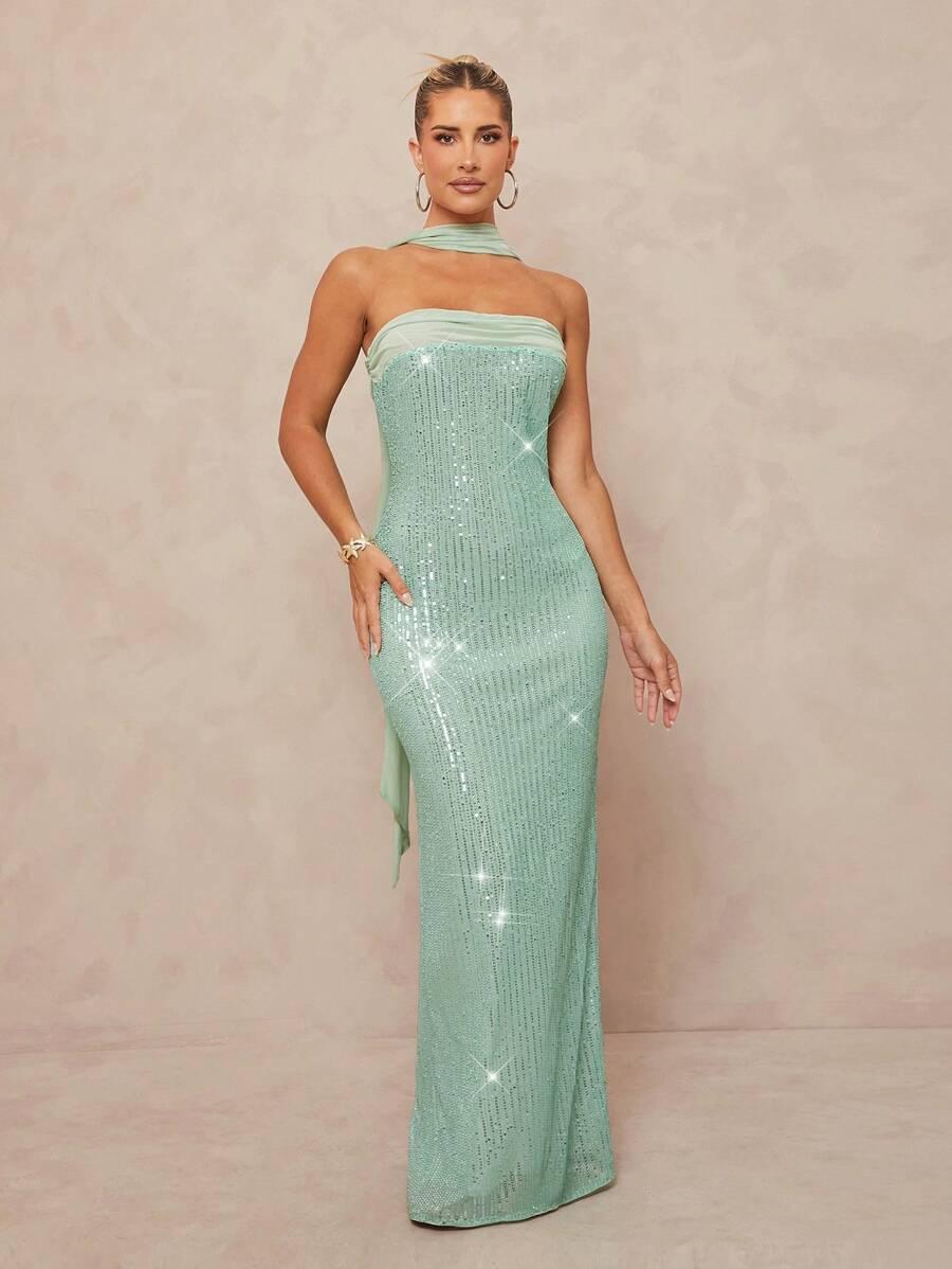 SUKIENKA W CEKINY MAXI