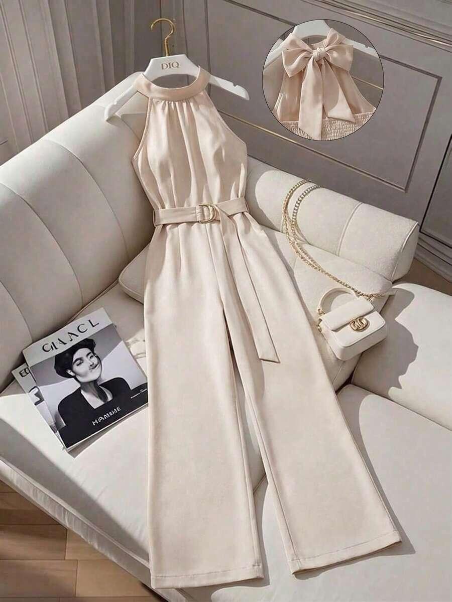beżowy elegancki kombinezon