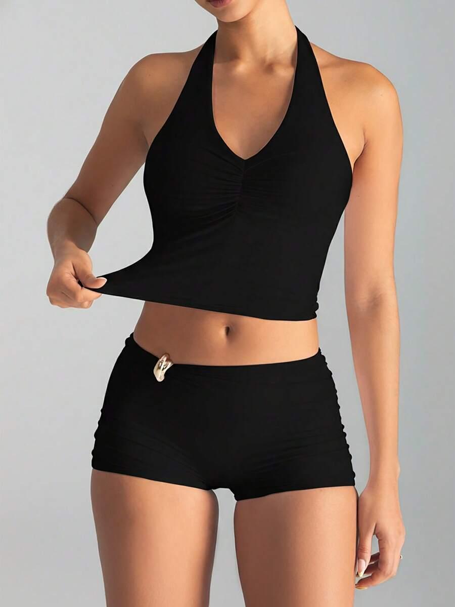CZARNY TOP V-NECK 