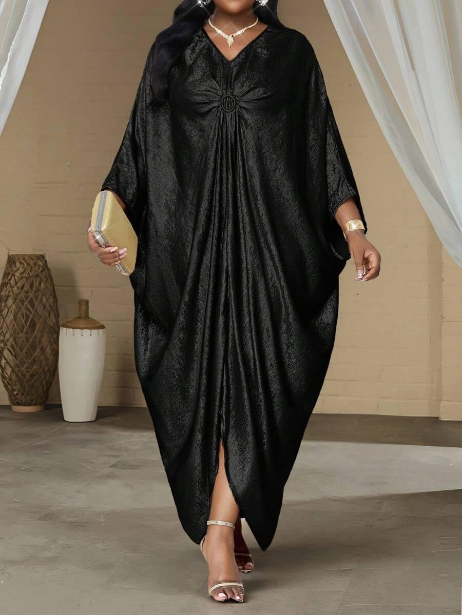czarna maxi sukienka v neck 