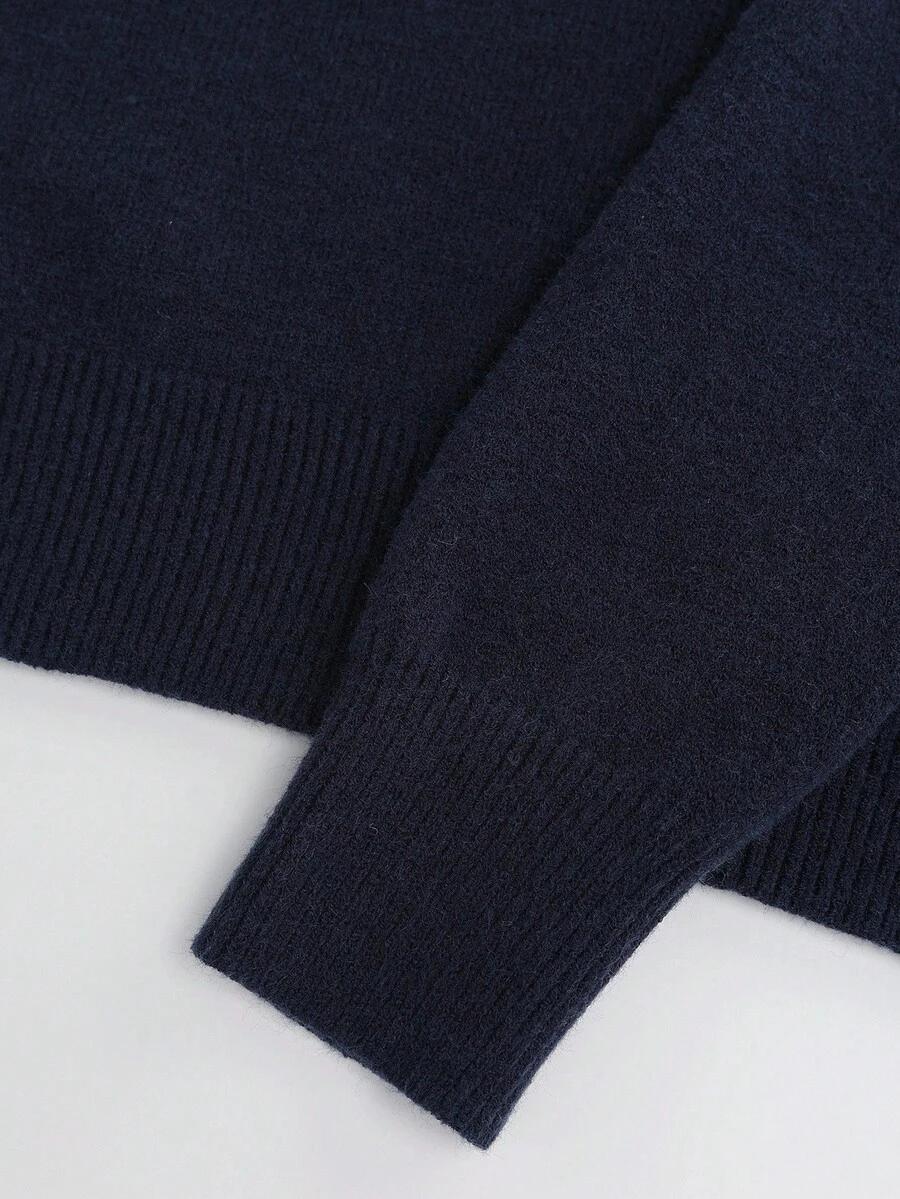 GRANATOWY SWETER OKRĄGŁY DEKOLT