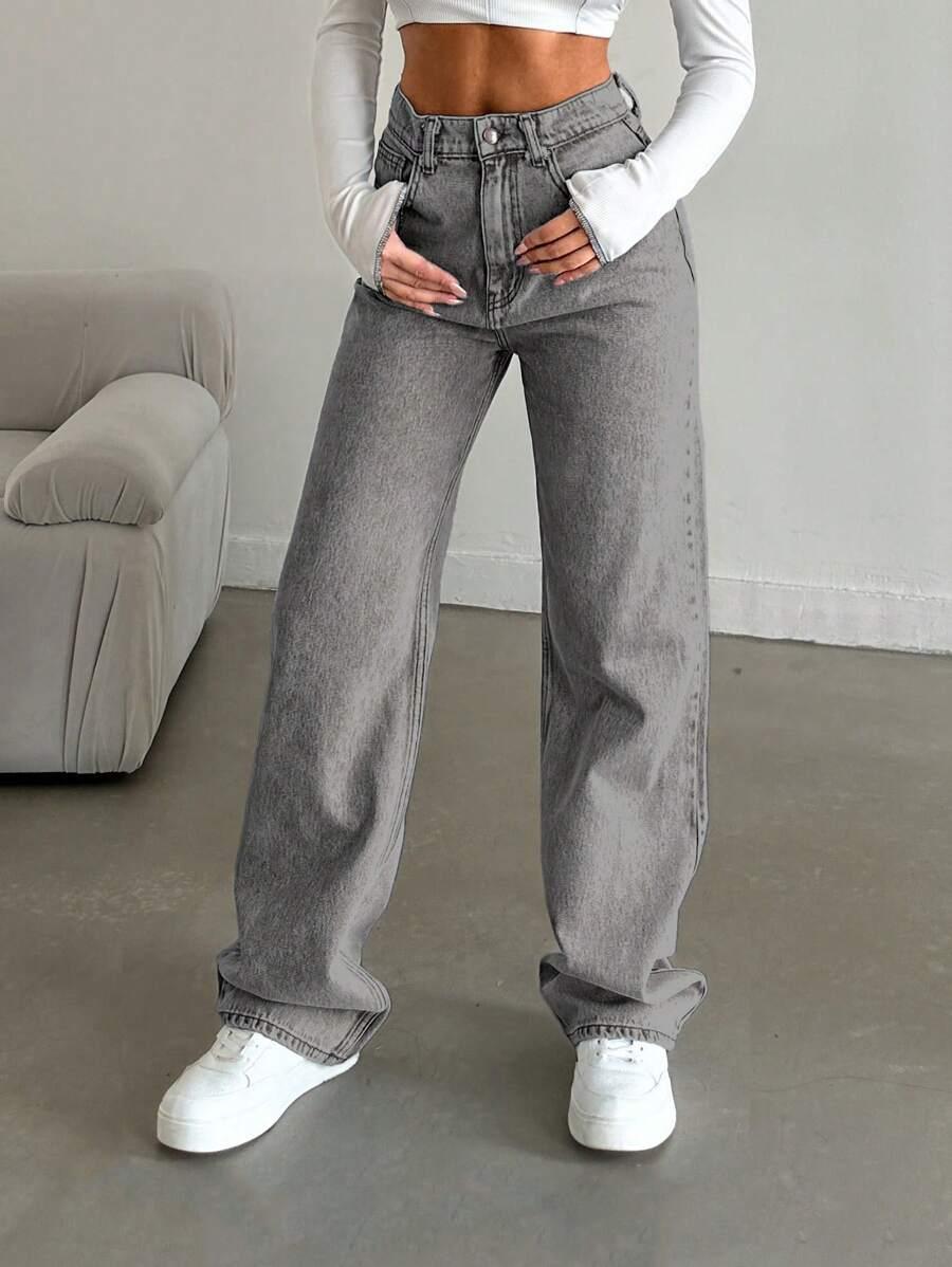 SZARE SPODNIE JEANS