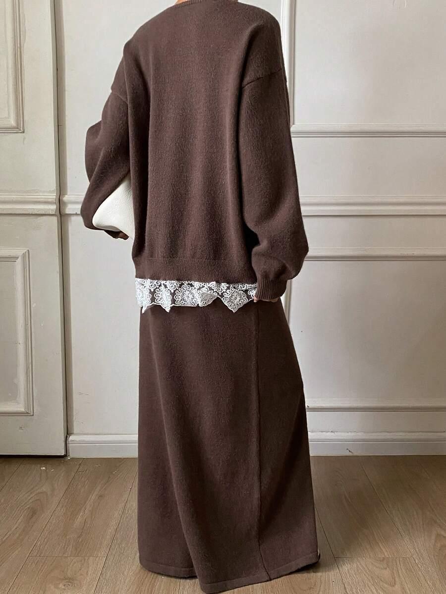 BRĄZOWY SWETER DŁUGI RĘKAW