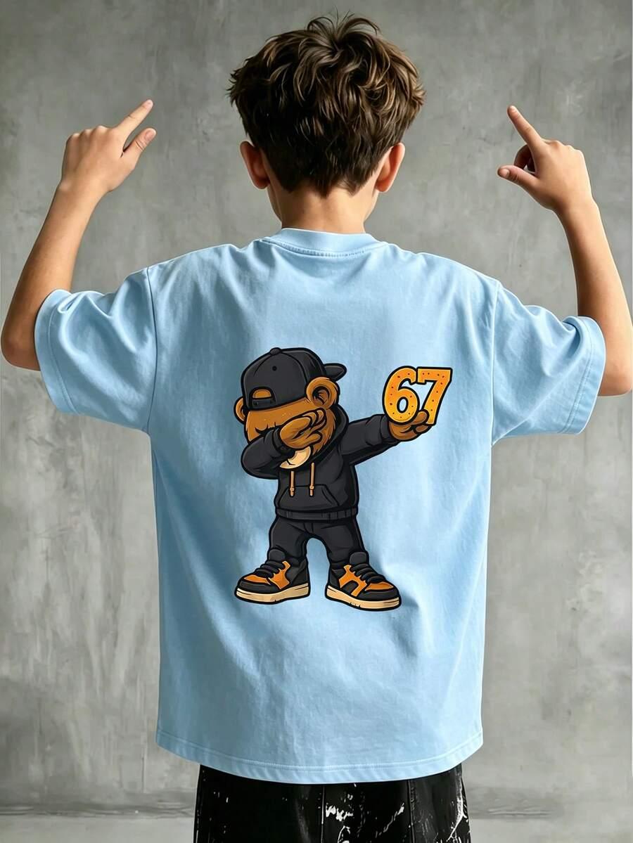 niebieski t-shirt nadruk