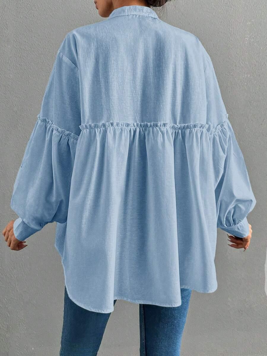 NIEBIESKA ELEGANCKA KOSZULA ZDOBIENIE