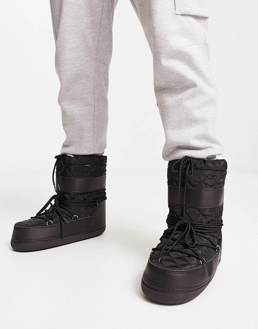 czarne pikowane buty śniegowce wiązanie