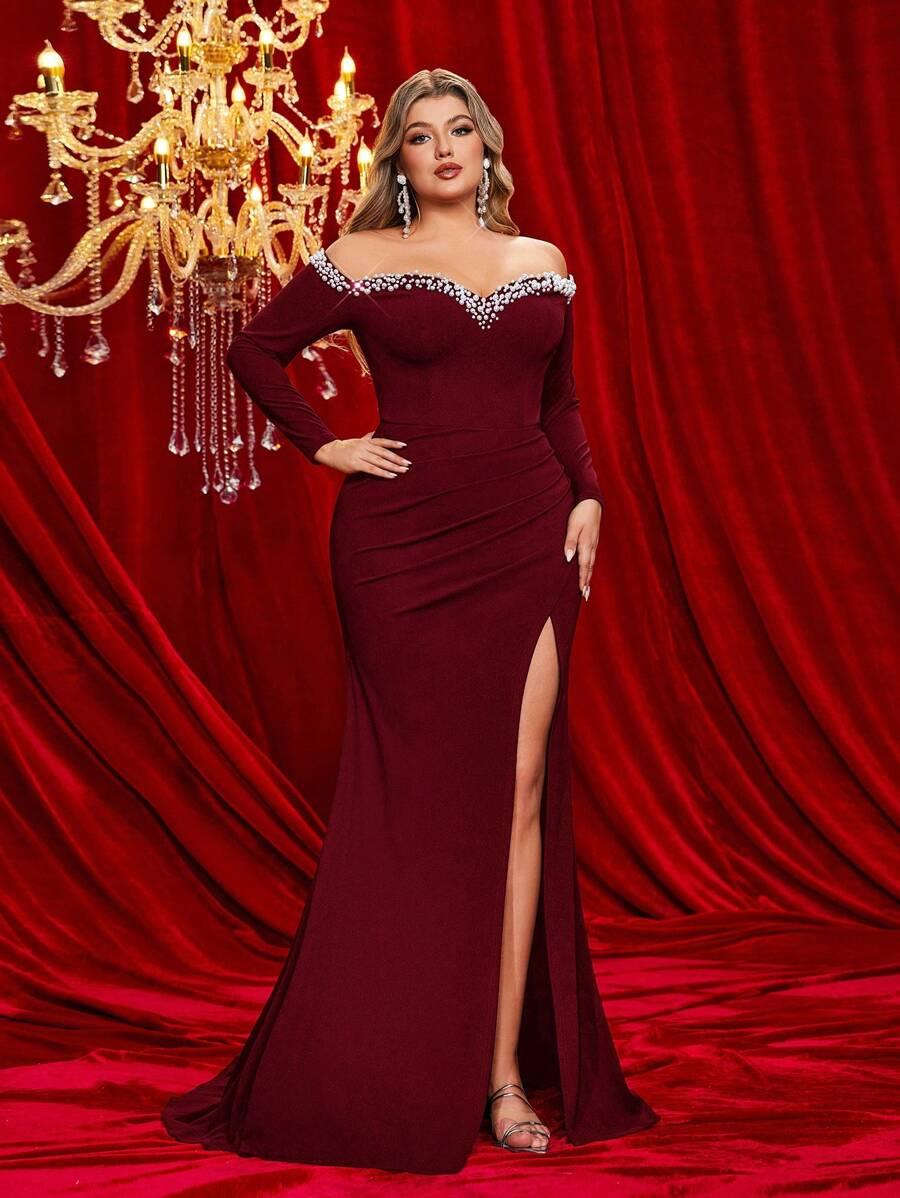 CZERWONA MAXI SUKIENKA ZDOBIENIE