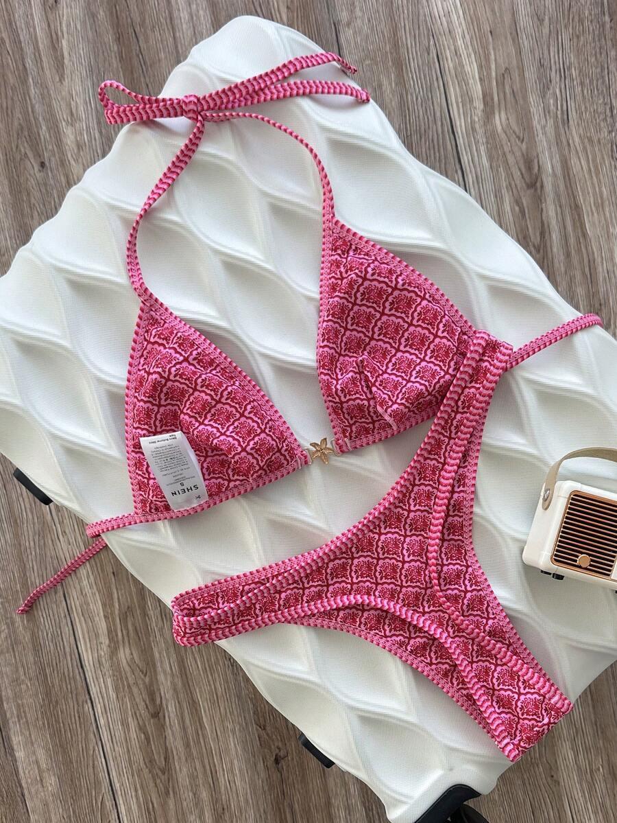 różowy kostium kąpielowy bikini komplet