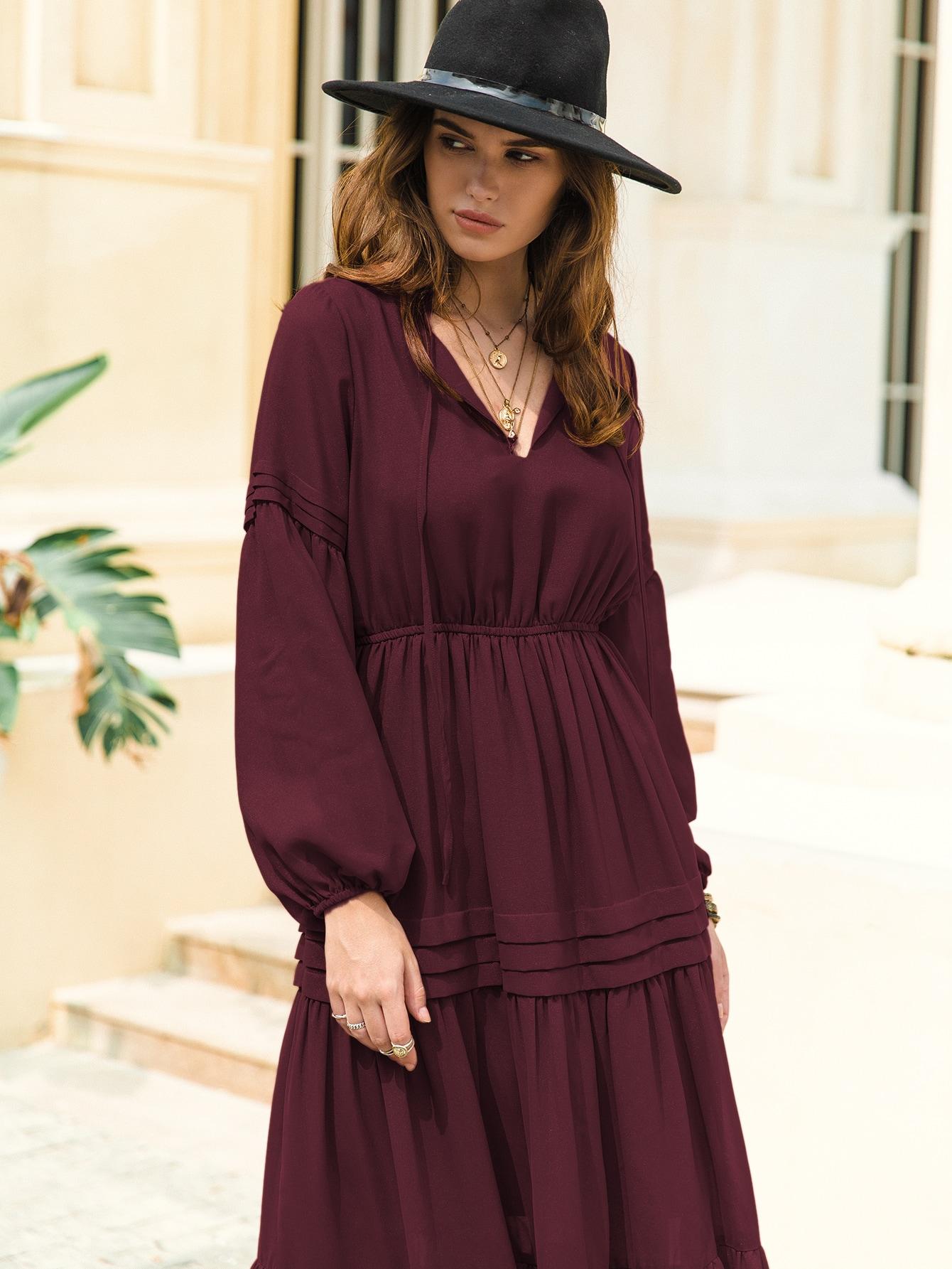 bordowa sukienka v-neck