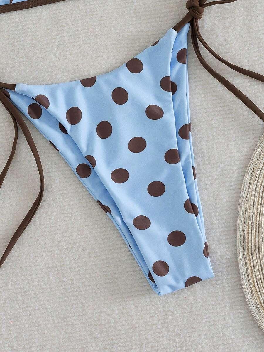wiązany komplet bikini groszki kontrast
