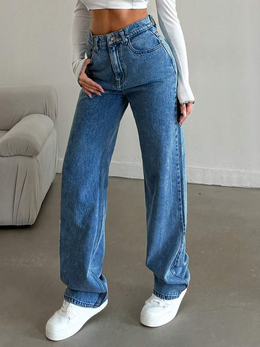 niebieskie spodnie jeans wysoki stan 