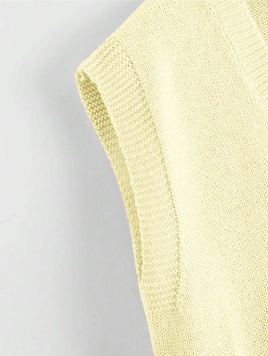 żółty sweter bez rękawów v-neck