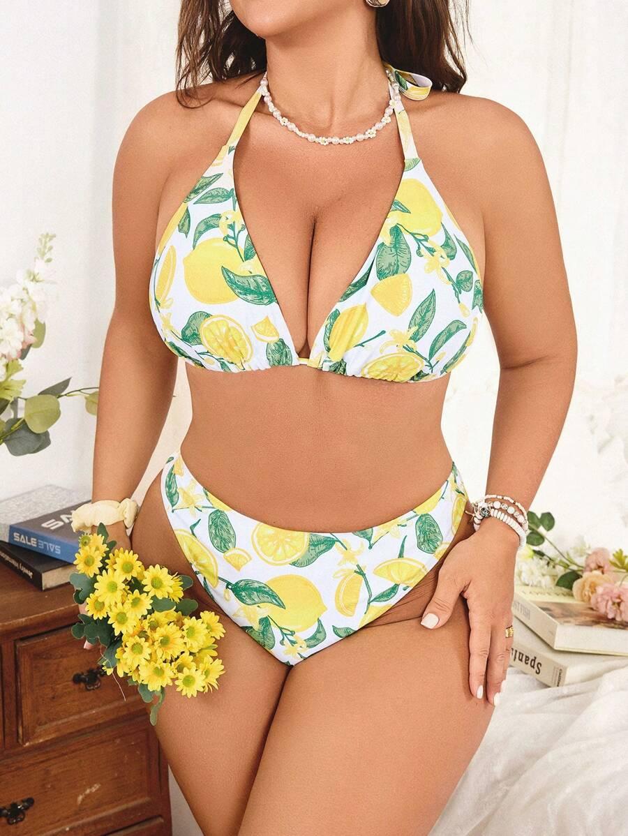 STRÓJ KĄPIELOWY DWUCZĘŚCIOWY DAMSKI PLUS SIZE WZÓR OWOCE