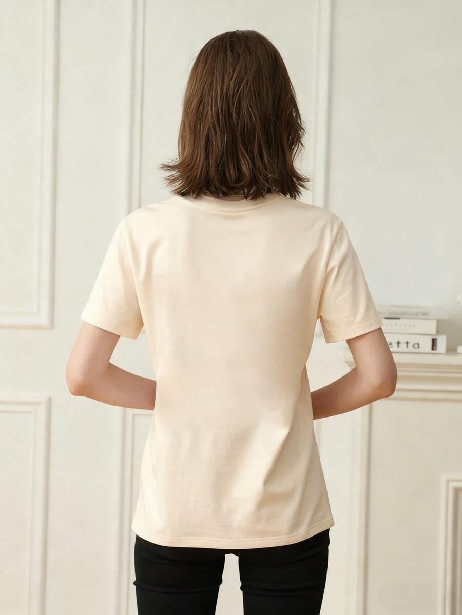 brązowy t-shirt nadruk