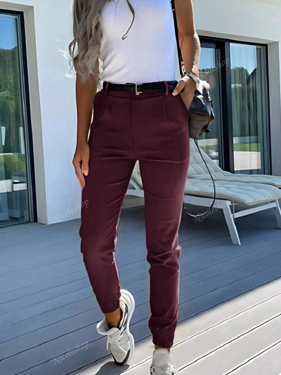 BURGUNDOWE SPODNIE WYSOKI STAN