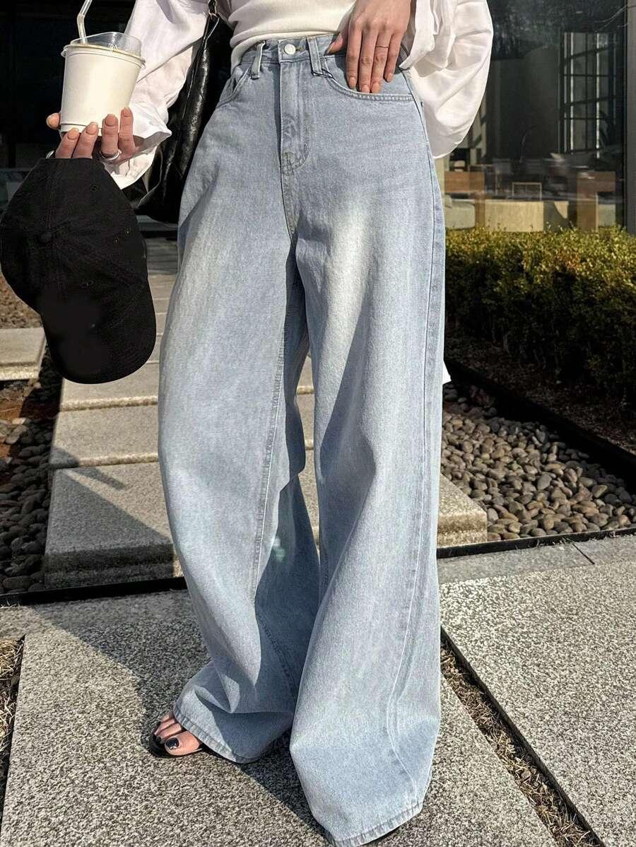 spodnie jeans szerokie nogawki 