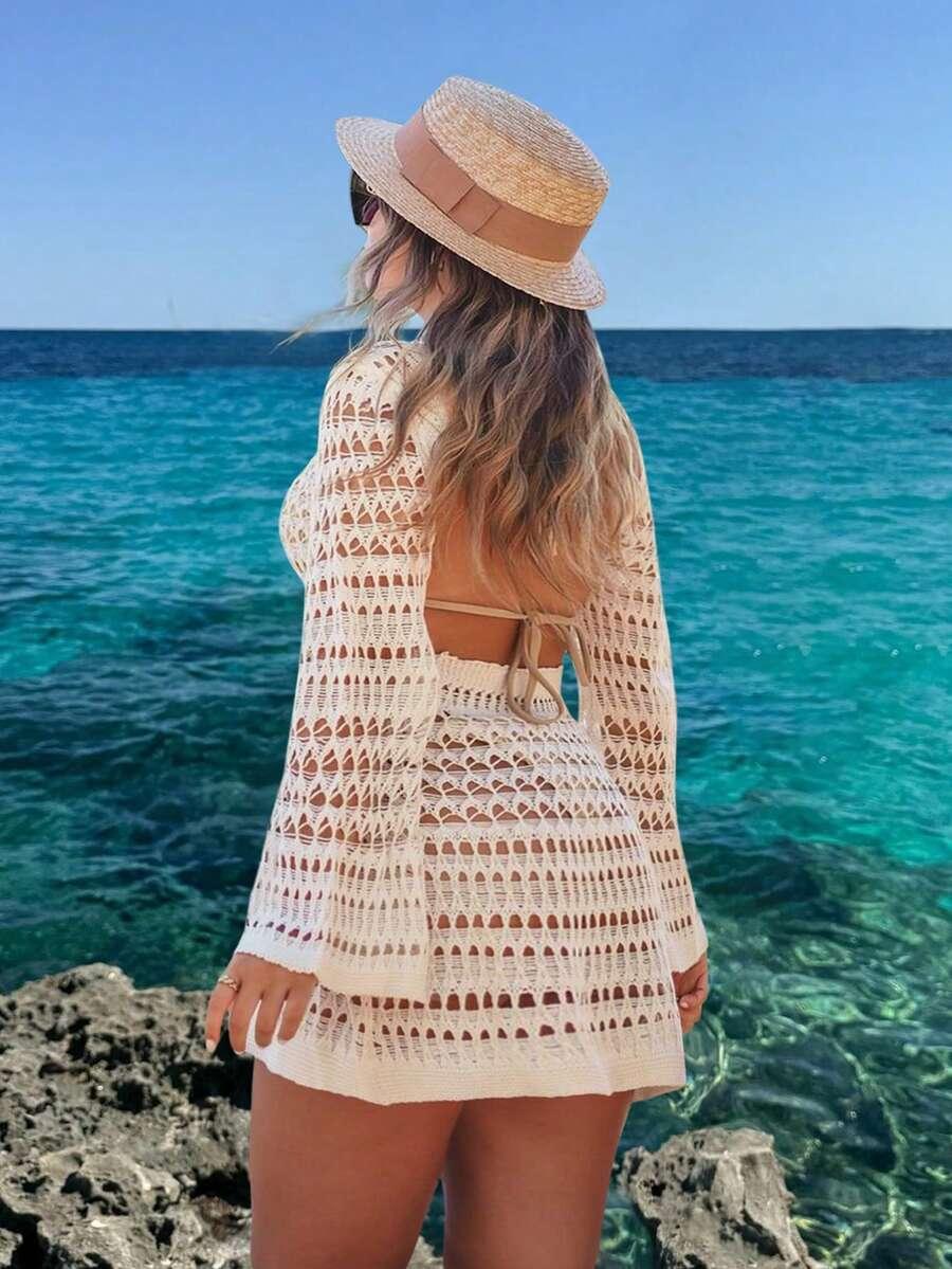 BEŻOWA PLAŻOWA MINI SUKIENKA