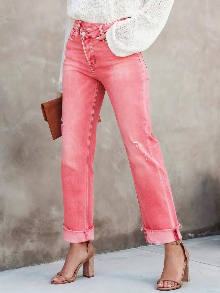 różowe spodnie jeans