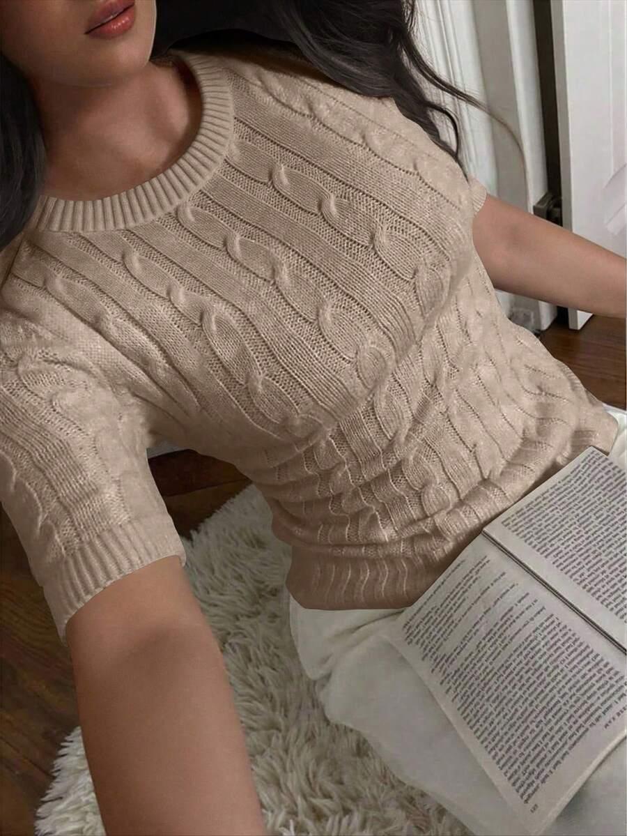 beżowy sweter krótki rękaw