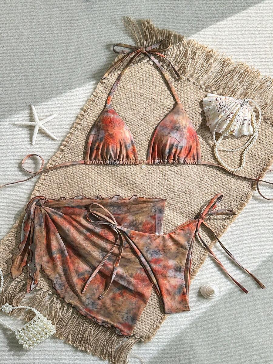 DWUCZĘŚCIOWY KOMPLET BIKINI Z CHUSTĄ