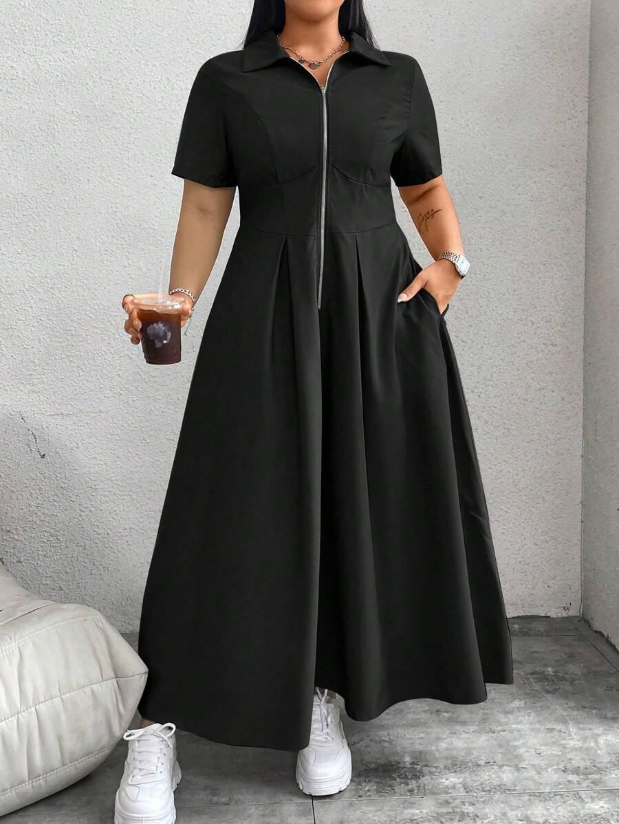 CZARNA SUKIENKA MAXI ZAMEK