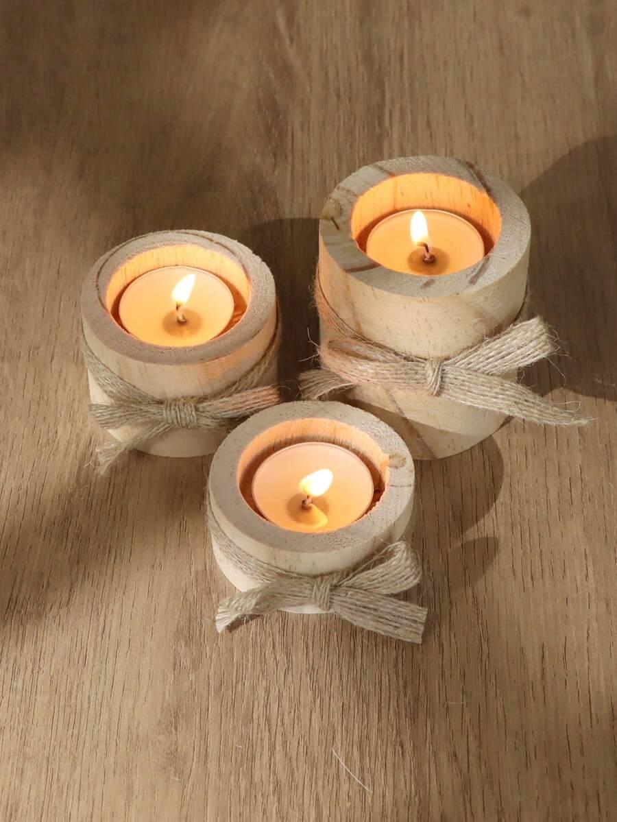 drewniane świeczniki 3-pack