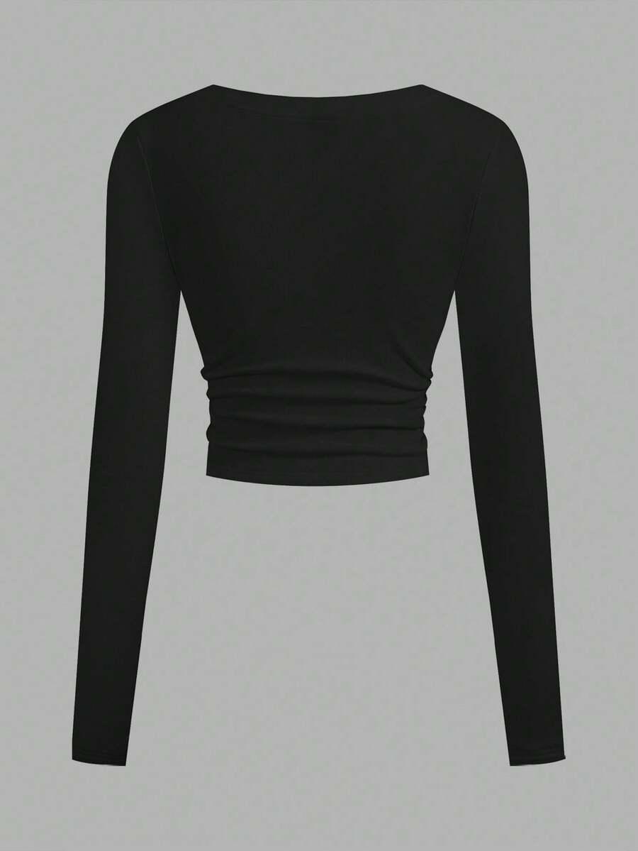 ocieplana bluzka v neck marszczenie