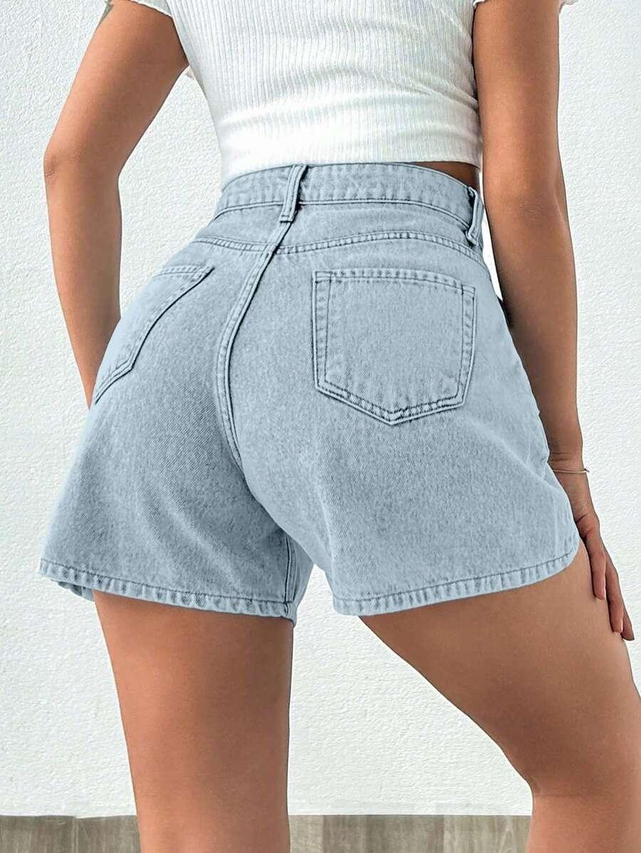 niebieskie spodenki jeans wysoki stan