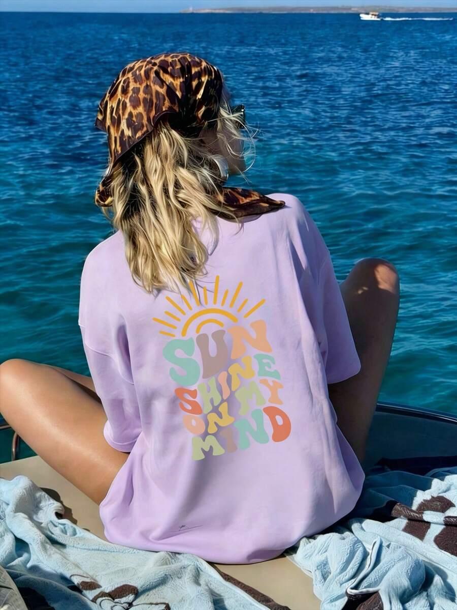 FIOLETOWY T-SHIRT OVERSIZE PRINT 