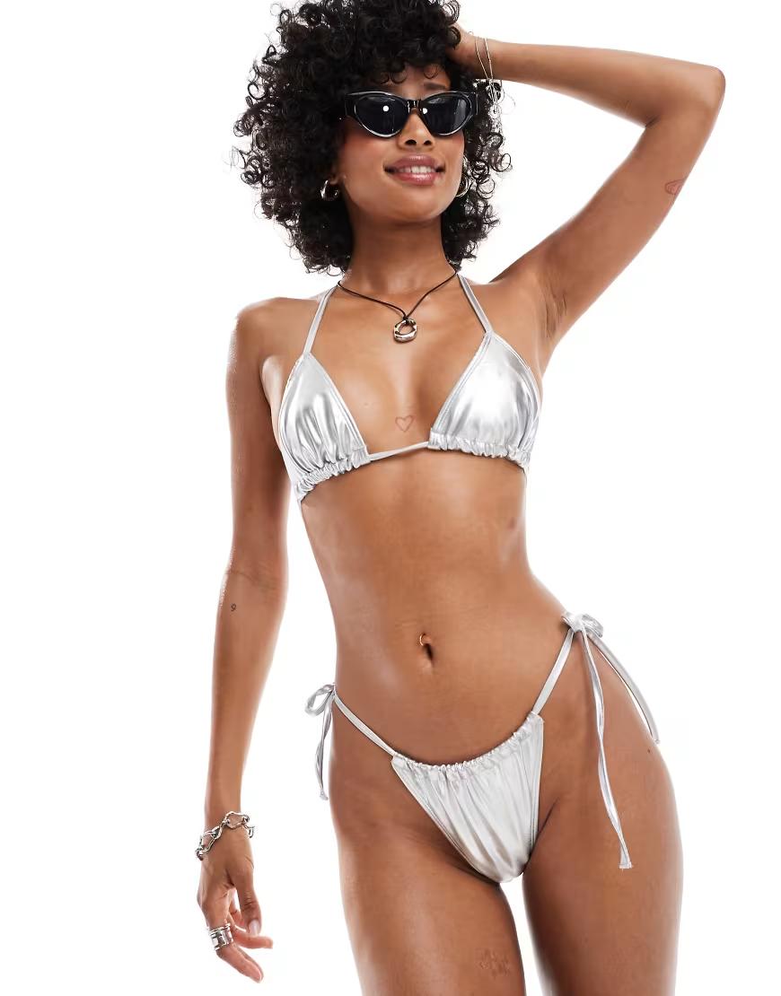srebrny dół od bikini wiązanie