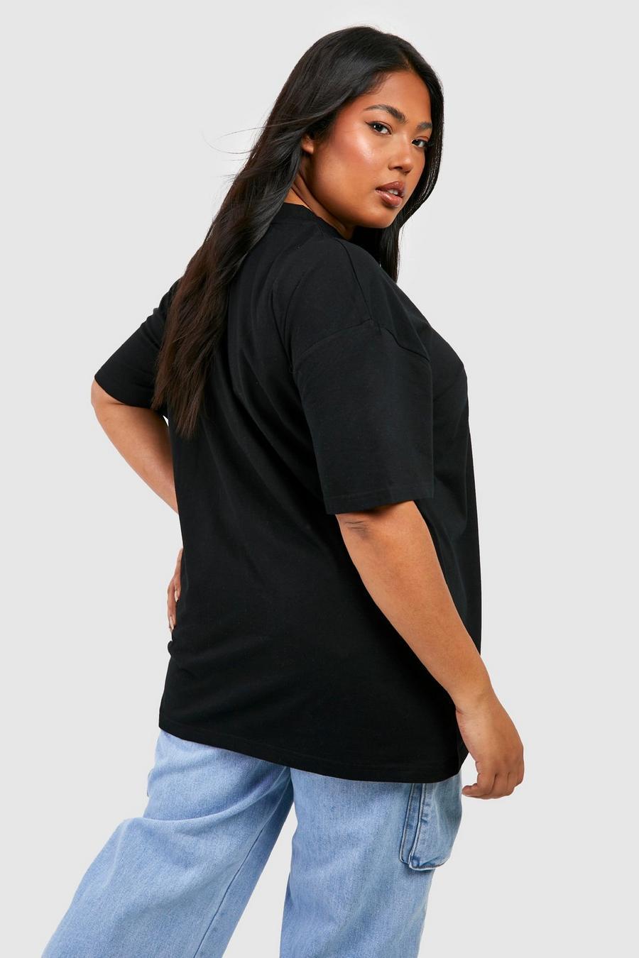 czarny t-shirt z okrągłym dekoltem oversize logo