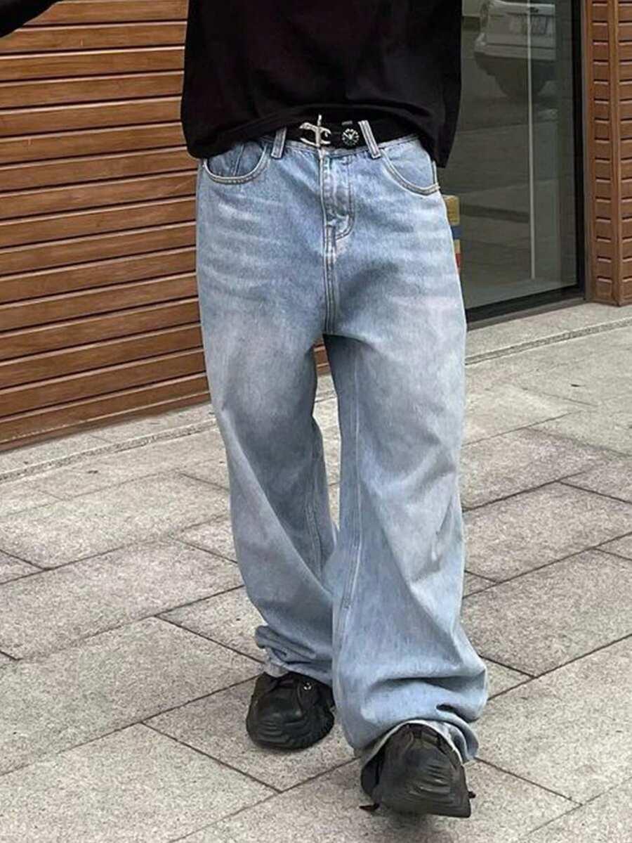 niebieskie spodnie baggy jeans