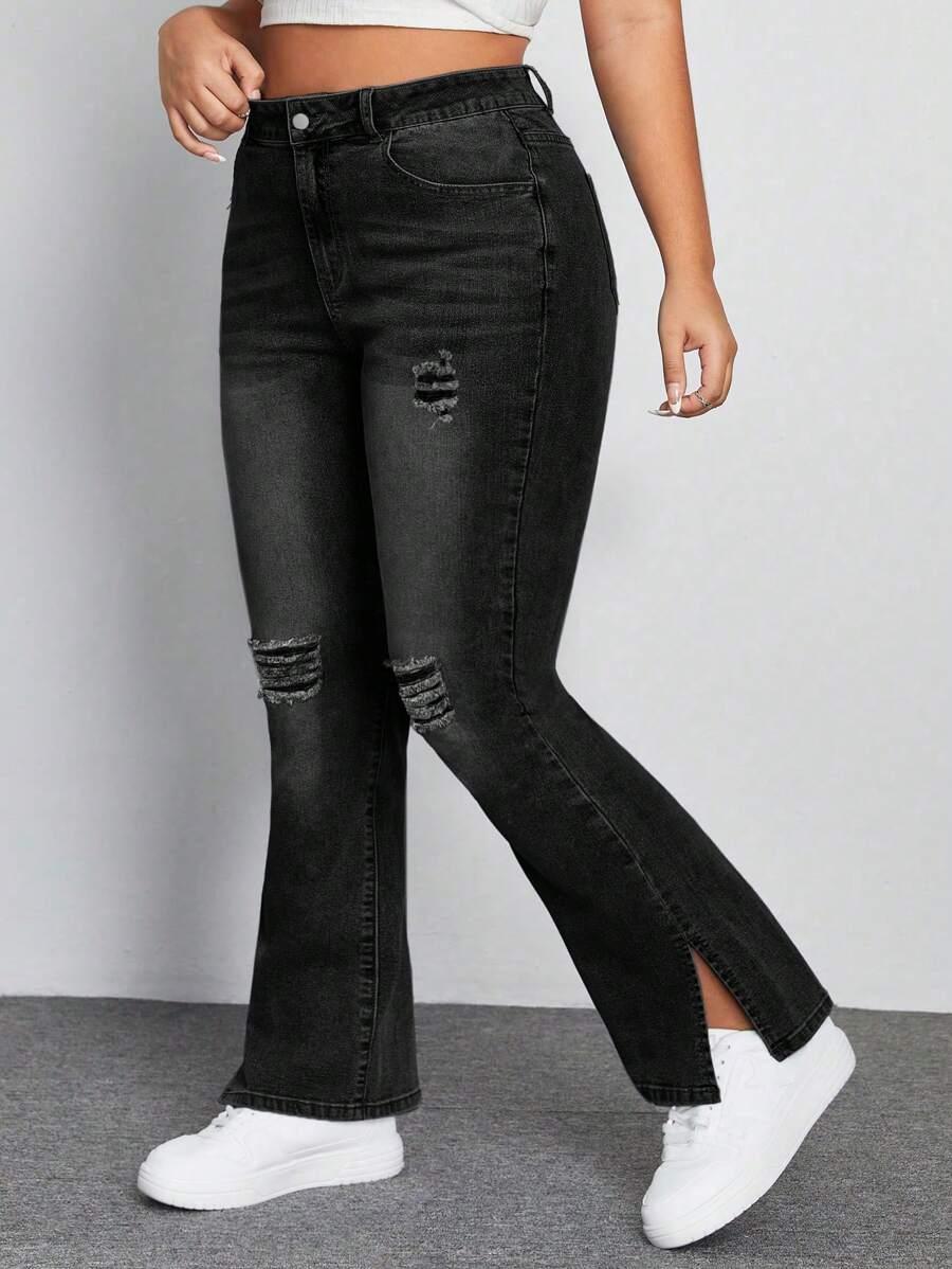 czarne spodnie jeans przetarcia 