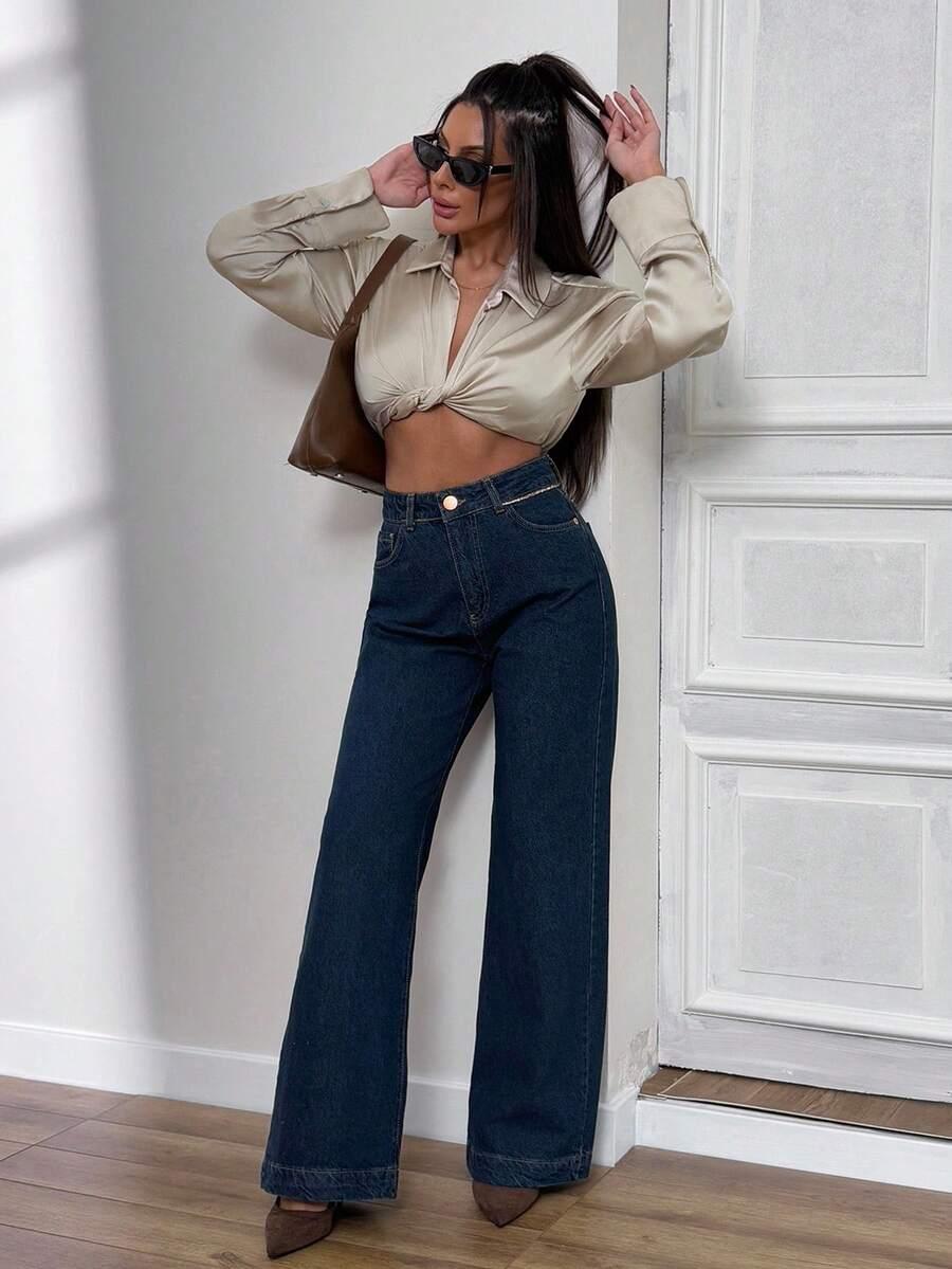 GRANATOWE SPODNIE JEANS 