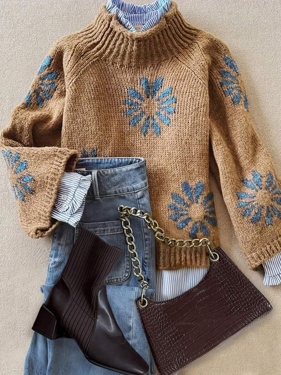 beżowy sweter stójka