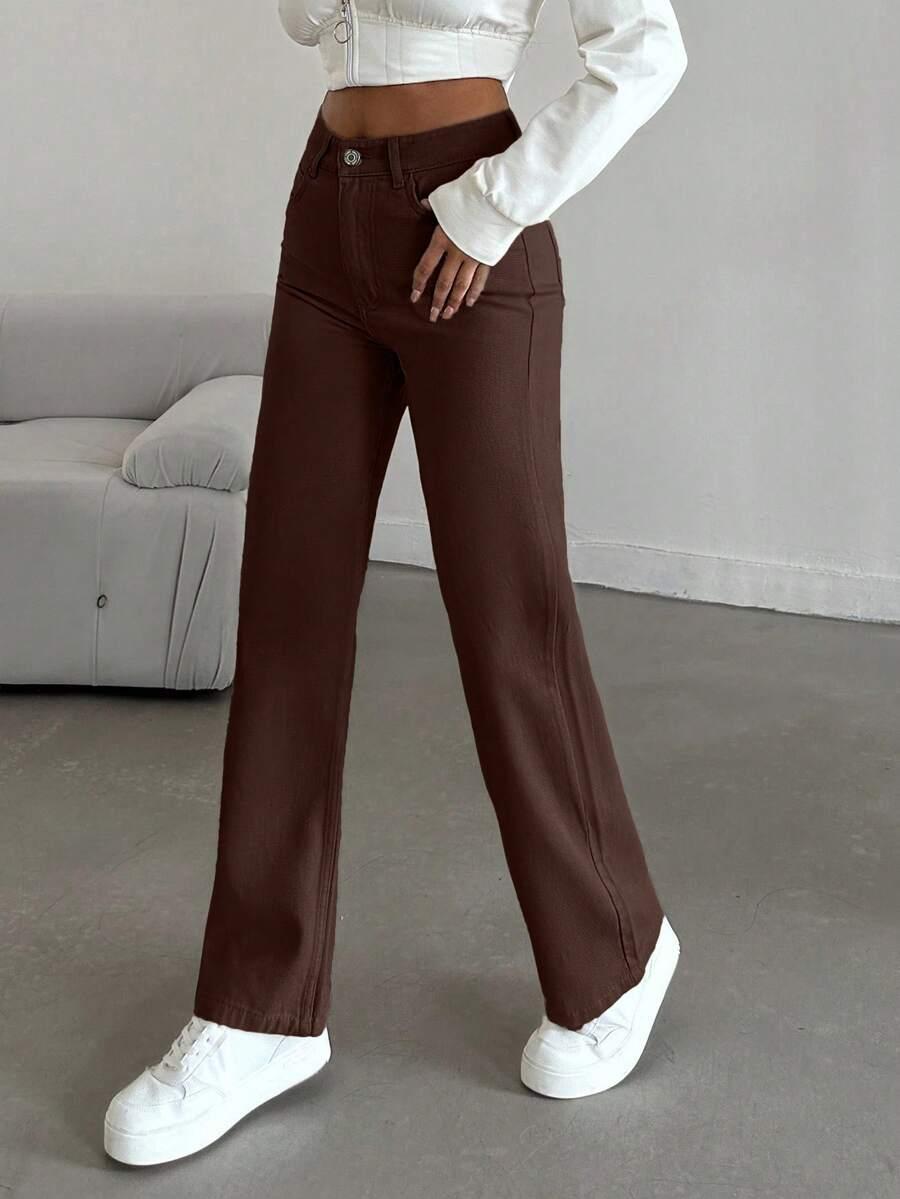 BRĄZOWE SPODNIE JEANS 