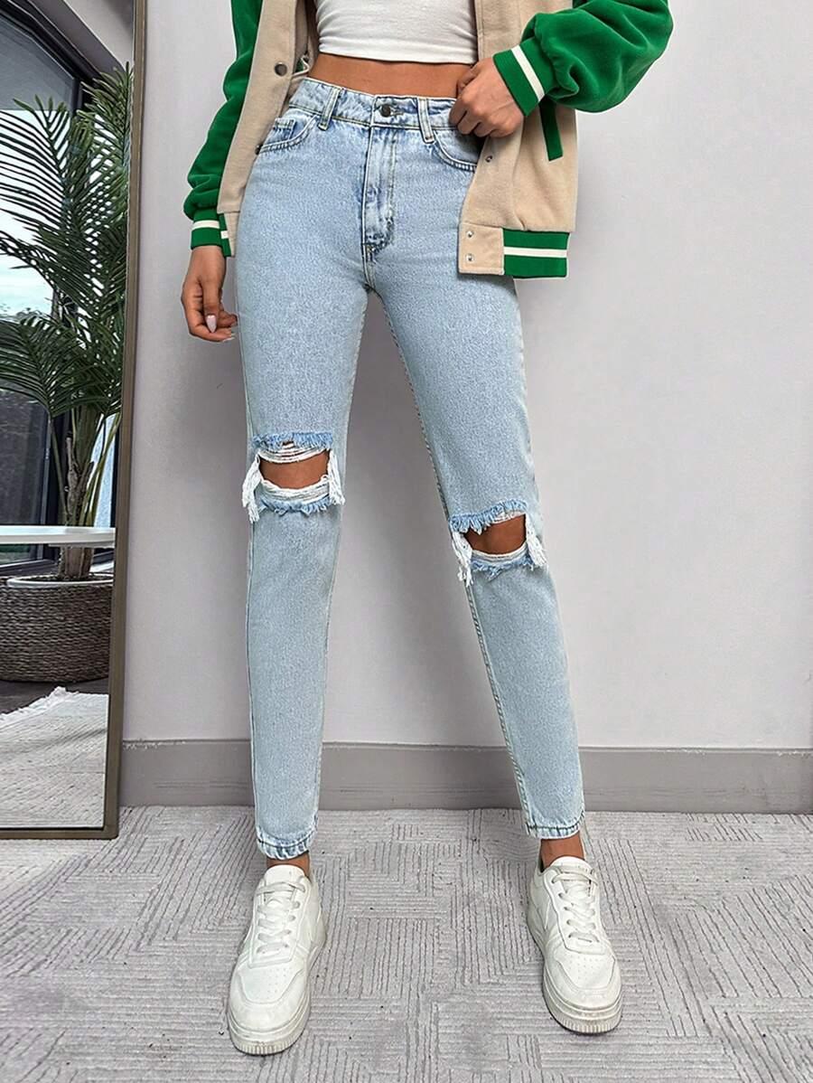 NIEBIESKIE SPODNIE JEANS PRZETARCIA 