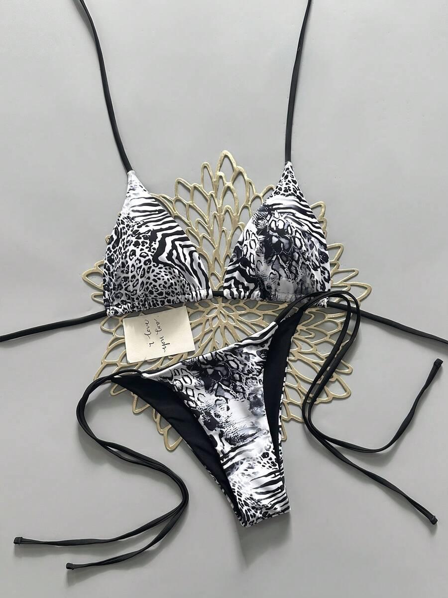 DWUCZĘŚCIOWY STRÓJ KĄPIELOWY ANIMAL PRINT kontrast