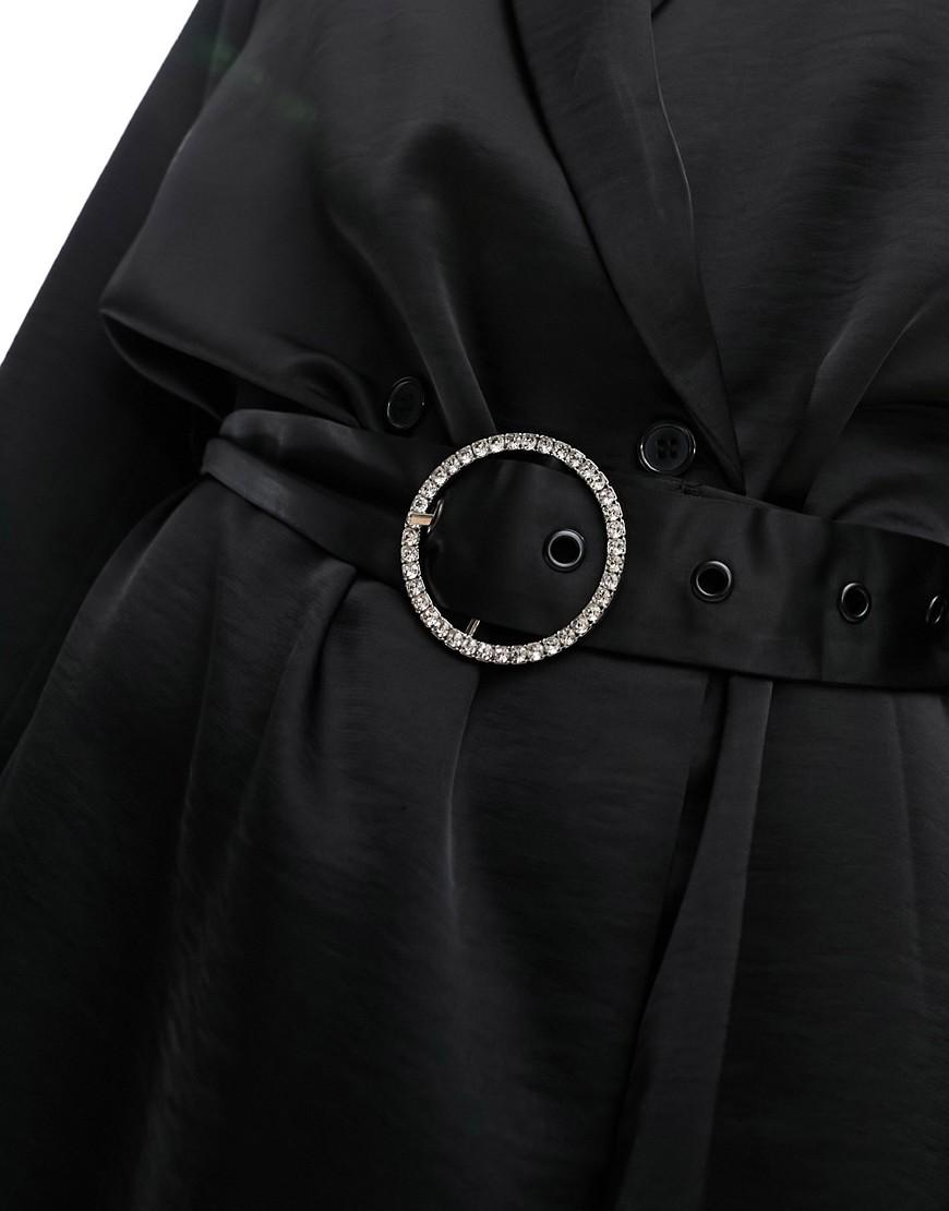 czarna koszulowa mini sukienka satyna