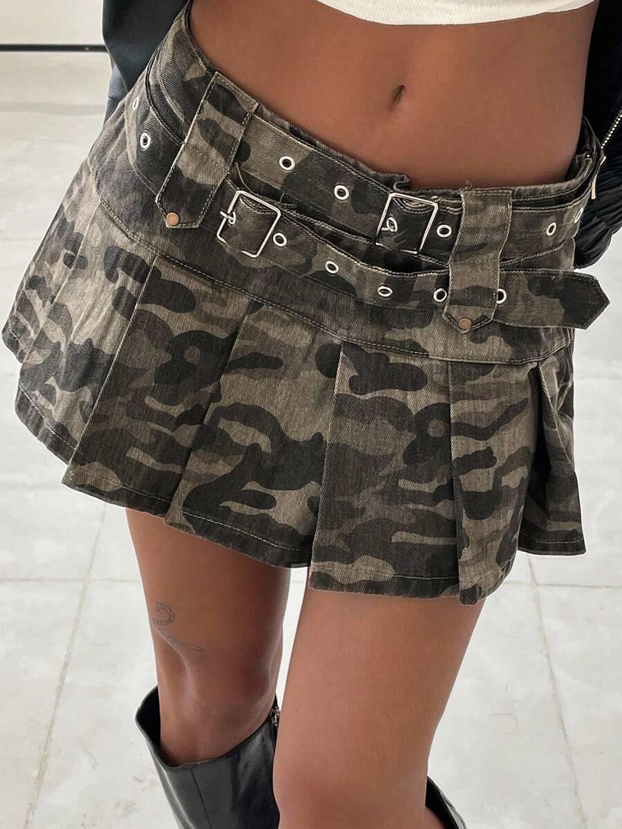 mini spódnica jeans wzór moro