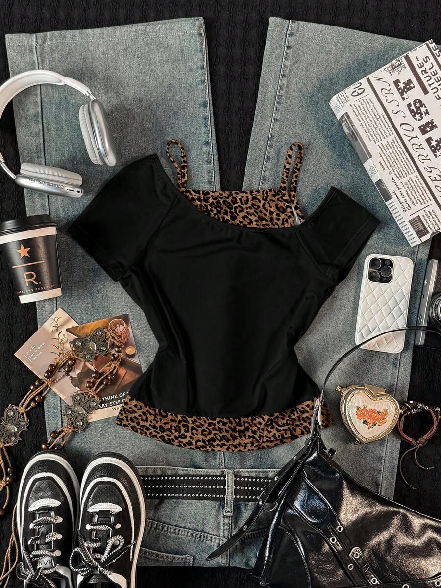 asymetryczny top animal print