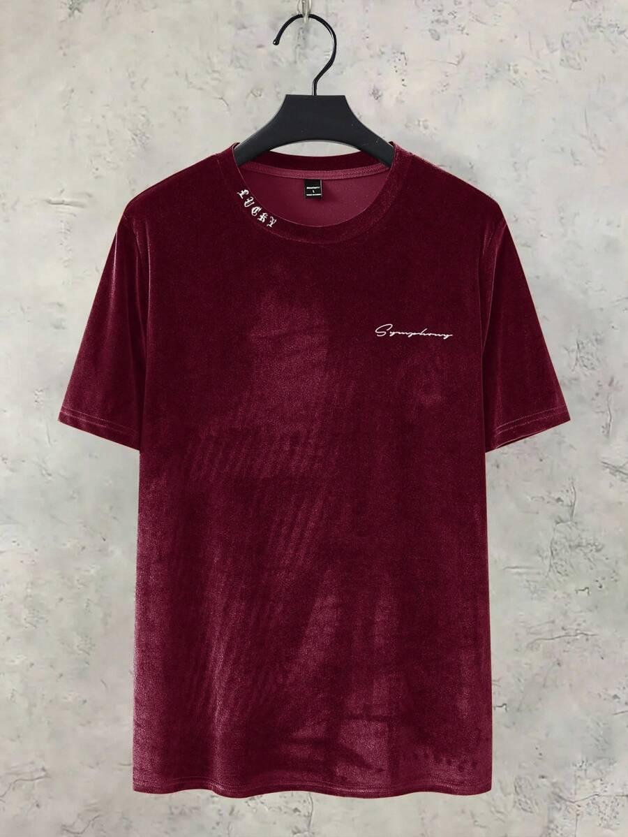 czerwony welurowy t-shirt