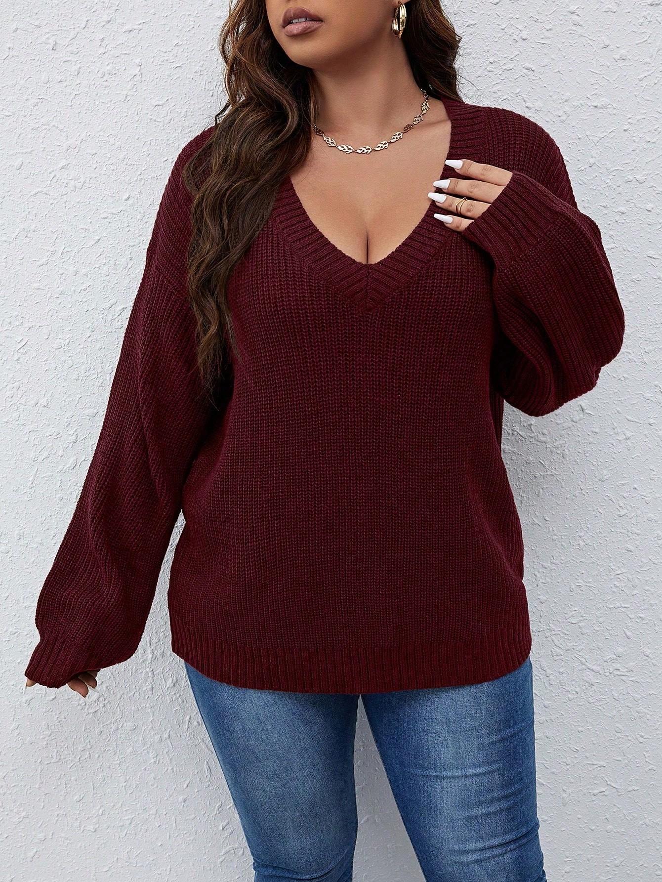 bordowy sweter v-neck